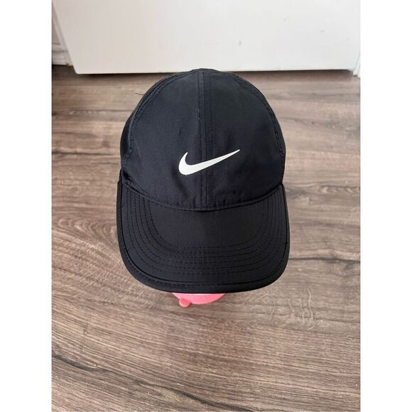 Nike Hat Cap Strap Back Black Featherlight Dri Fit Running Golfing Swoosh Womens - Picture 3 of 7